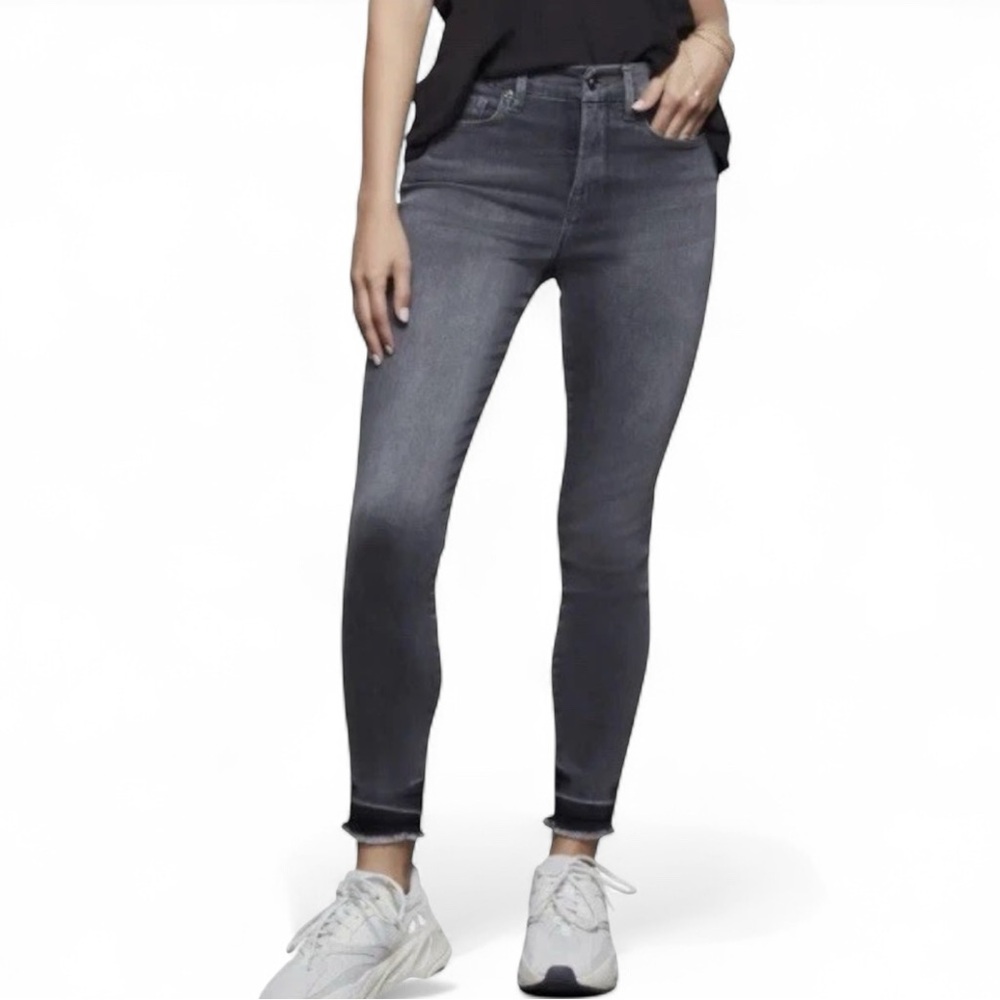 Good American Good Curve Crop Jeans Black Raw Hem Size 8/28